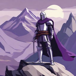 An illustration of a traveling knight wearing a purple cape