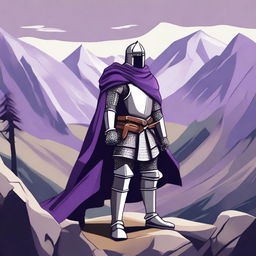 An illustration of a traveling knight wearing a purple cape