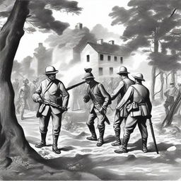 A black and white illustration of a group of colonial infantry sappers