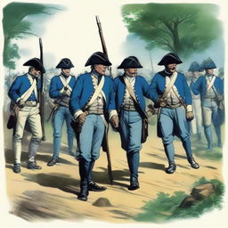 An illustration of a group of colonial infantry sappers wearing bluecoats