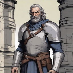 Captain Thorne, the grizzled leader of Windale’s guard, stands in his armor with a stern expression