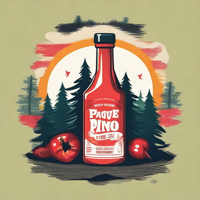 A vibrant T-shirt design for a hot sauce business called 'Pique Los Pinos'