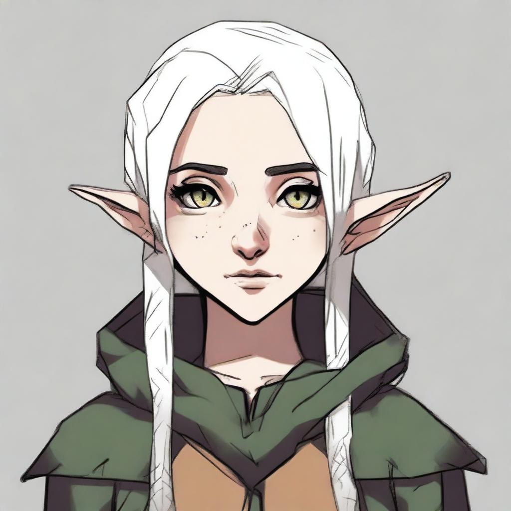 Draw a young elf girl dressed in rogue attire