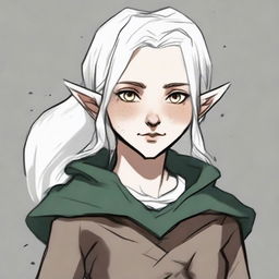 Draw a young elf girl dressed in rogue attire