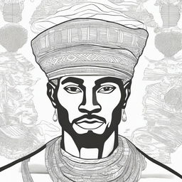 A cover for a coloring book featuring an African man wearing traditional headpieces