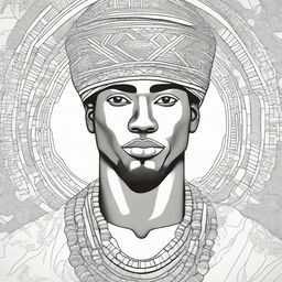 A cover for a coloring book featuring an African man wearing traditional headpieces