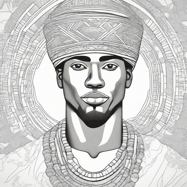 A cover for a coloring book featuring an African man wearing traditional headpieces