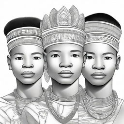 A cover for a coloring book featuring Tswana boys wearing traditional headpieces