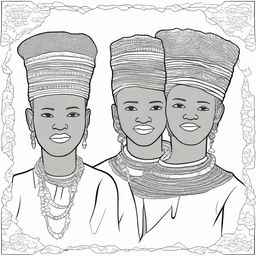 A cover for a coloring book featuring Tswana boys wearing traditional headpieces