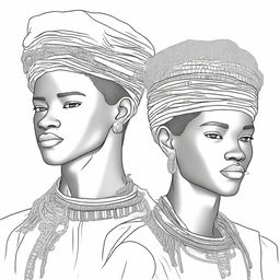 A cover for a coloring book featuring Tswana boys wearing traditional headpieces