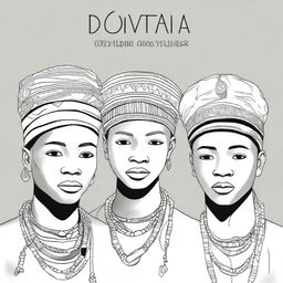 A cover for a coloring book featuring Tswana boys wearing traditional headpieces