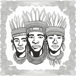 A cover for a coloring book featuring Bushman boys wearing traditional headpieces