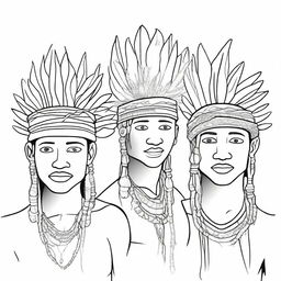 A cover for a coloring book featuring Bushman boys wearing traditional headpieces