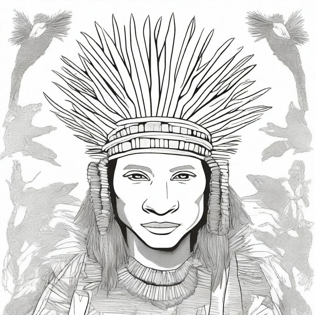 A cover for a coloring book featuring Bushman boys wearing traditional porcupine headpieces