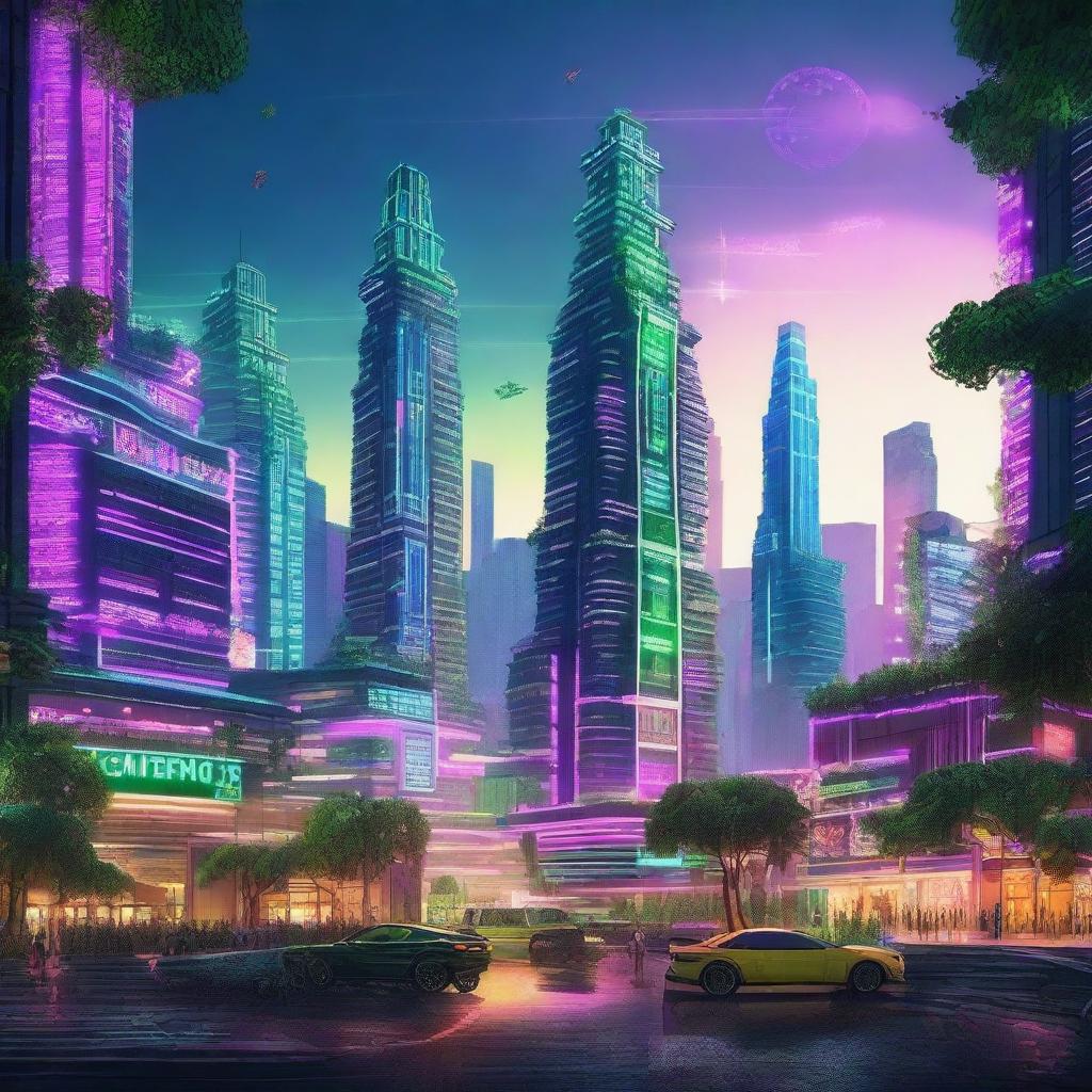 A futuristic sci-fi landscape of Mexico City in the year 2050, heavily influenced by Aztec and Mayan architecture