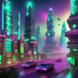 A futuristic sci-fi landscape of Mexico City in the year 2050, heavily influenced by Aztec and Mayan architecture