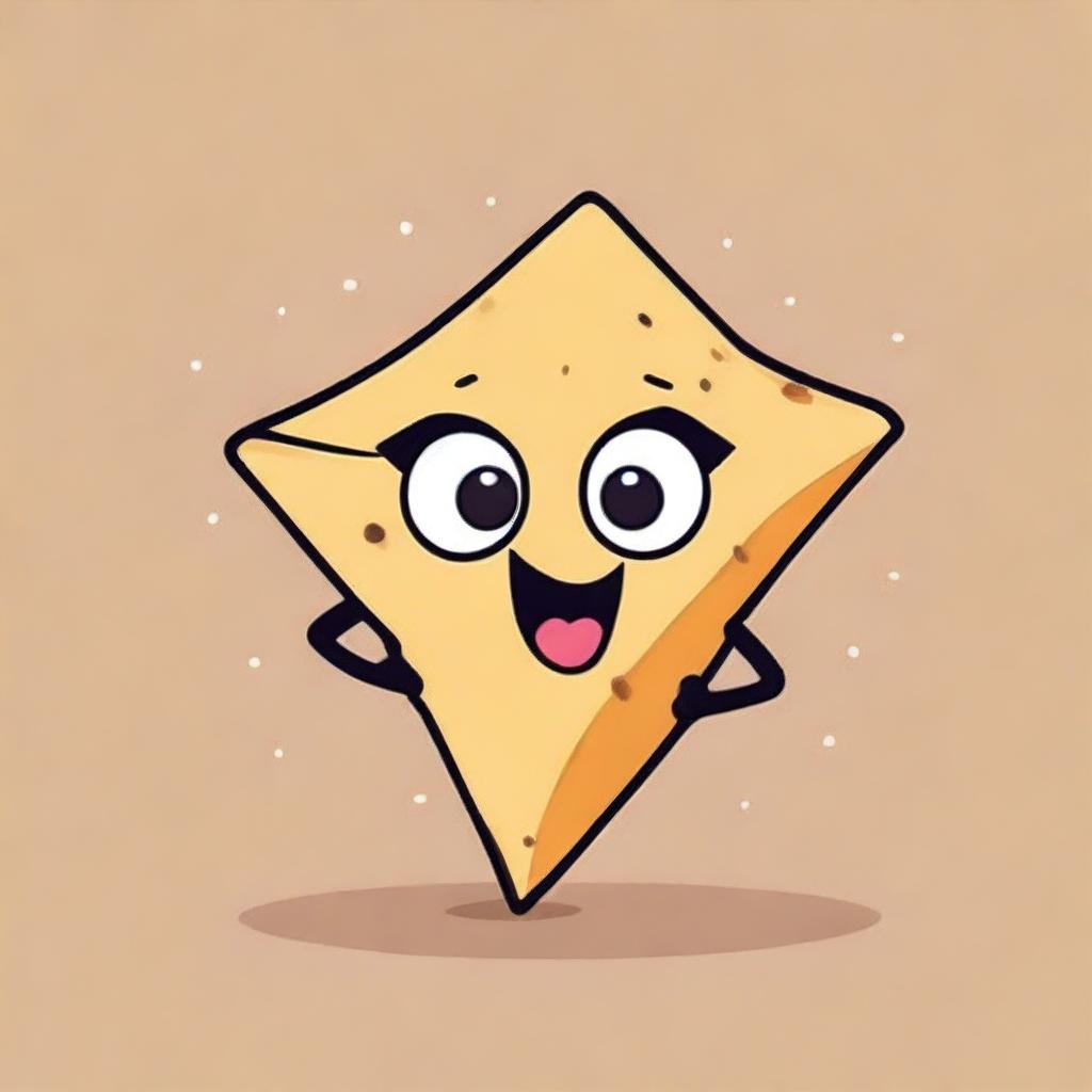 A coquette cartoon of a tortilla chip with a playful and flirtatious expression, wearing a small bow tie and winking