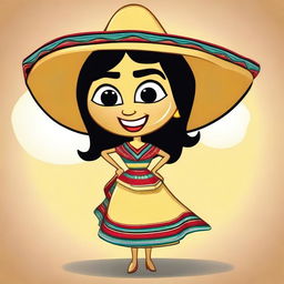 A coquette cartoon of a female tortilla chip with a playful and flirtatious expression, winking and dressed in a traditional Mexican costume