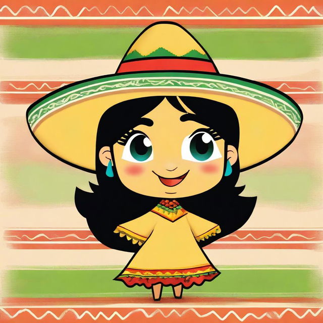 A coquette cartoon of a female tortilla chip with a playful and flirtatious expression, winking and dressed in a traditional Mexican costume