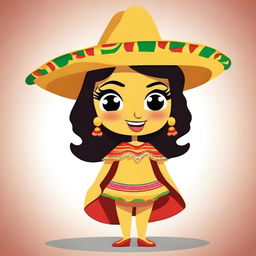 A coquette cartoon of a female character made entirely of tortilla chips with a playful and flirtatious expression, winking and dressed in a traditional Mexican costume