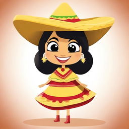 A coquette cartoon of a female character made entirely of tortilla chips with a playful and flirtatious expression, winking and dressed in a traditional Mexican costume