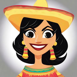 A coquette cartoon of a female human-tortilla chip hybrid character with a playful and flirtatious expression, winking and dressed in a traditional Mexican costume