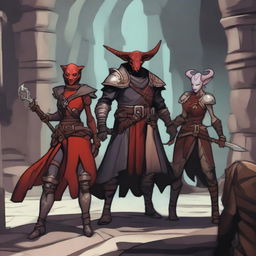 A group of four characters exploring a dungeon