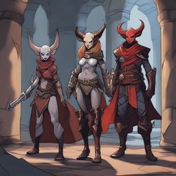 A group of four characters exploring a dungeon