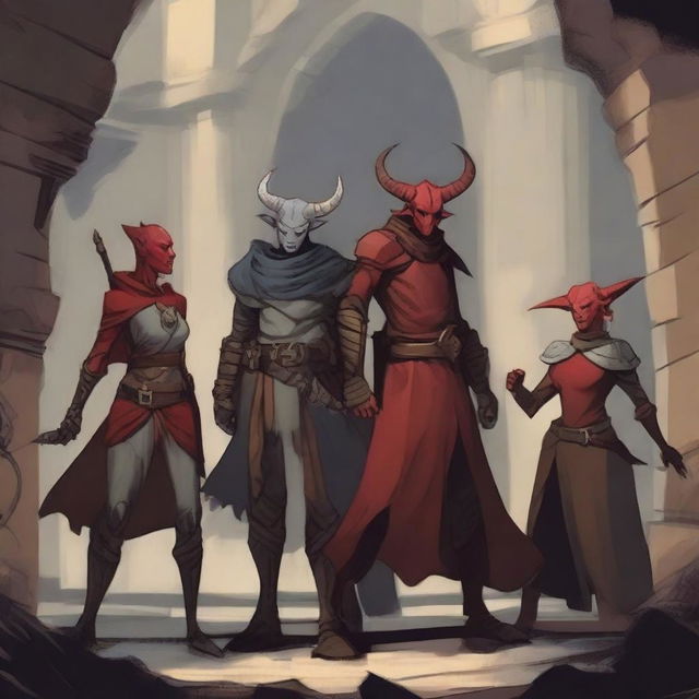 A group of four characters exploring a dungeon