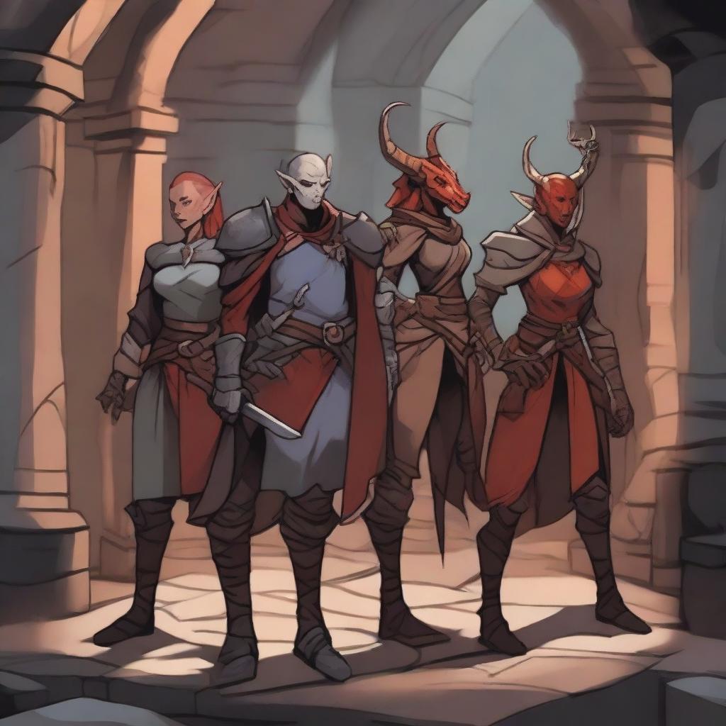 A group of four characters exploring a dungeon