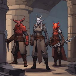 A group of four characters exploring a dungeon