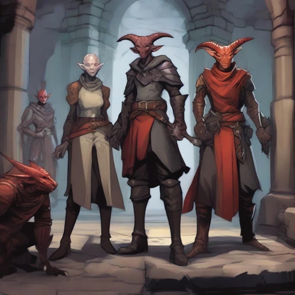 A group of four characters exploring a dungeon