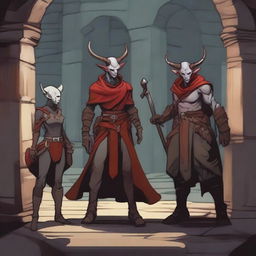 A group of four characters exploring a dungeon