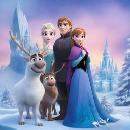 A vibrant and enchanting poster featuring characters from Disney's Frozen