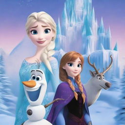 A vibrant and enchanting poster featuring characters from Disney's Frozen