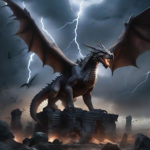 A dragon rising up from the dead, depicted with dark and mystical elements