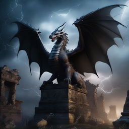 A dragon rising up from the dead, depicted with dark and mystical elements