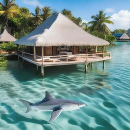 A dream bungalow situated in the middle of a lagoon surrounded by tiger sharks