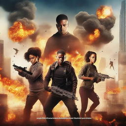 Create a dynamic and action-packed movie poster for the 'QC Squad' featuring a diverse group of characters in heroic poses