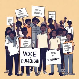 An illustration depicting the theme of 'Voice of Democracy' with a subtheme of 'Youth as a vulnerable group in democracy'