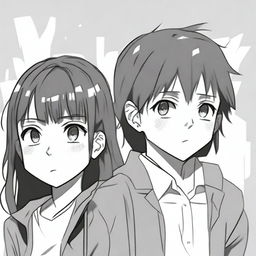 An anime-style illustration depicting a sad teenage girl and boy who are afraid to raise their voices in a democratic society