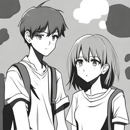 An anime-style illustration depicting a sad teenage girl and boy who are afraid to raise their voices in a democratic society