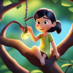 Create a Pixar-inspired scene where a girl named Marina spots something sparkling in the sunlight