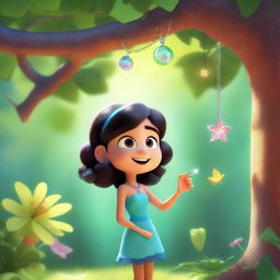 Create a Pixar-inspired scene where Marina spots something sparkling in the sunlight