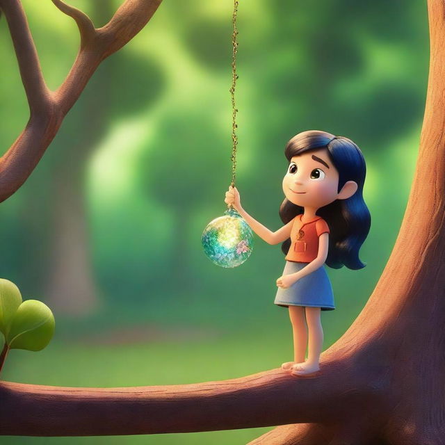 Create a Pixar-inspired scene where Marina spots something sparkling in the sunlight