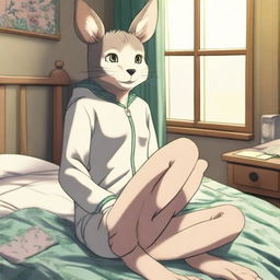 Juno from Beastars is depicted showing off her feet while wearing tight pajamas