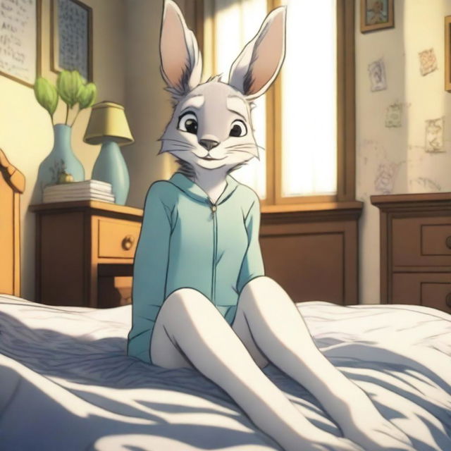 Juno from Beastars is depicted showing off her feet while wearing tight pajamas