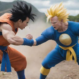 Live-action representation of a fierce battle between Goku and Vegeta from the Dragon Ball series.