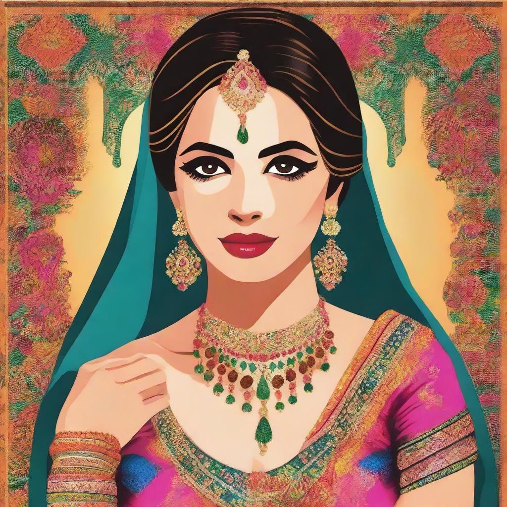 Create a vibrant Bollywood movie style poster featuring a bride getting ready for her marriage