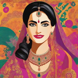 Create a vibrant Bollywood movie style poster featuring a bride getting ready for her marriage